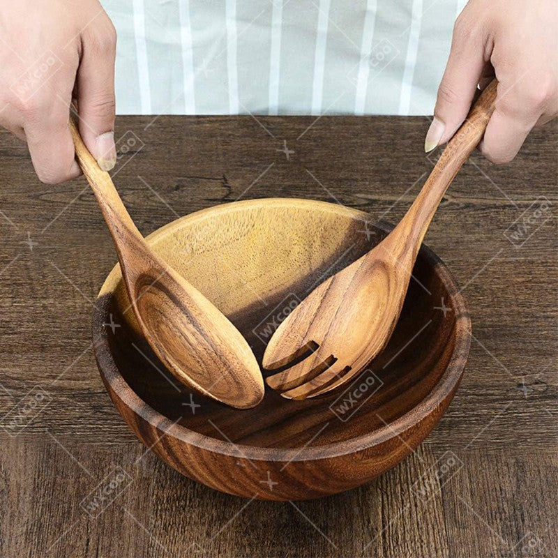 2pcs Salad Spoons 10-inch Durable Acacia Wood Cutlery Set Salad Mixer Fork And Spoon Salad Servers Spcoons Cooking Utensils
