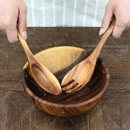 2pcs Salad Spoons 10-inch Durable Acacia Wood Cutlery Set Salad Mixer Fork And Spoon Salad Servers Spcoons Cooking Utensils
