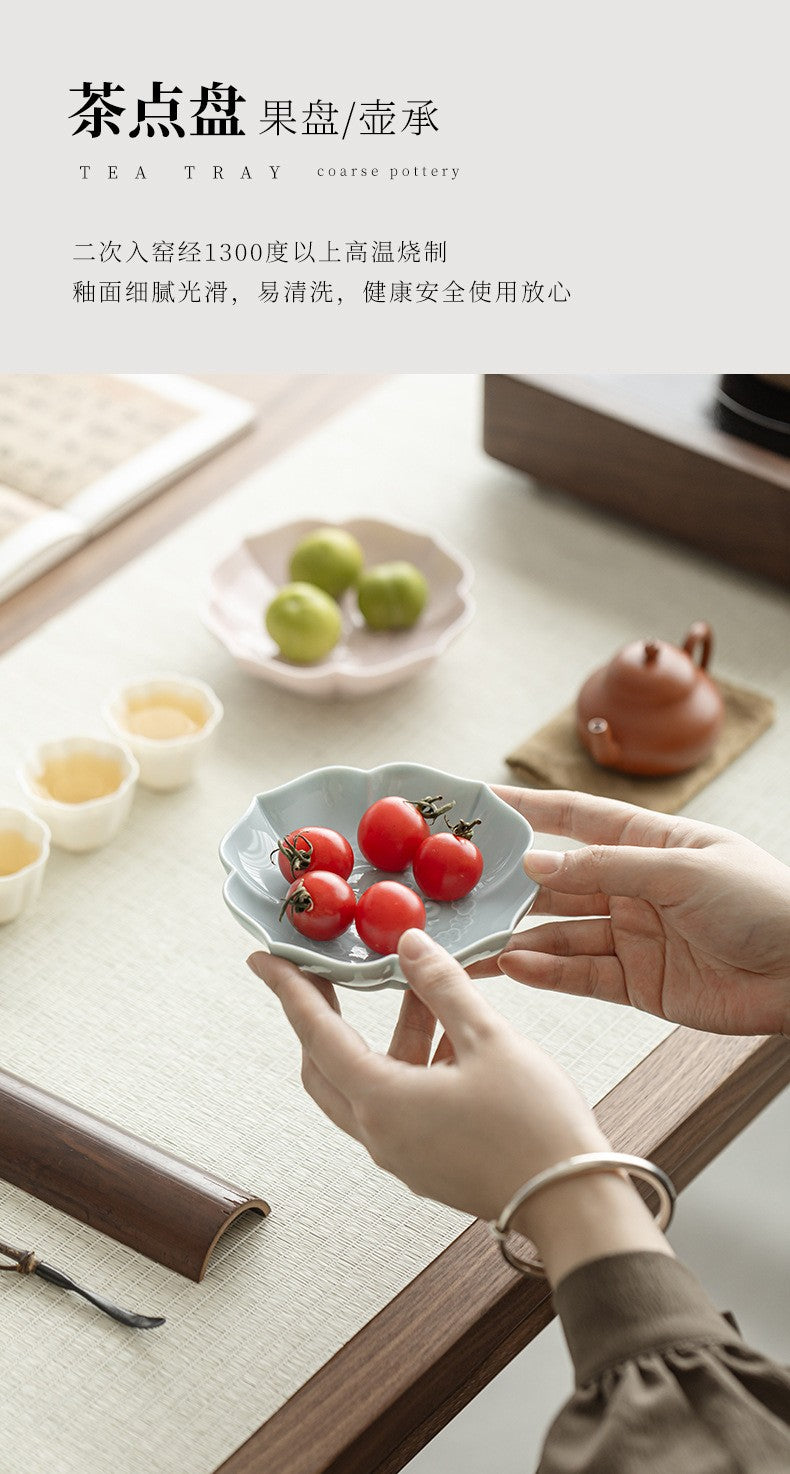 Creative Lotus Pattern Fruit Plate Zen Ceramic Snack Plate Retro Fruit Dishes Boutique Pastry Plate Hospitality Dishes Crafts