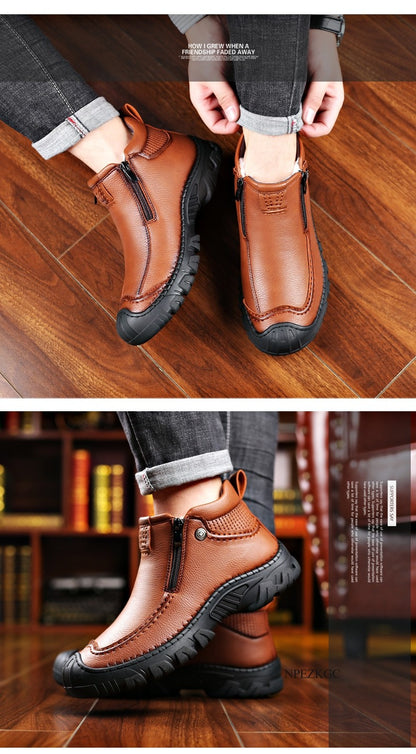 Men Winter Snow Boots Waterproof Leather Sneakers Super Warm Men's Boots Outdoor Male Hiking Boots Work Shoes chaussure homme