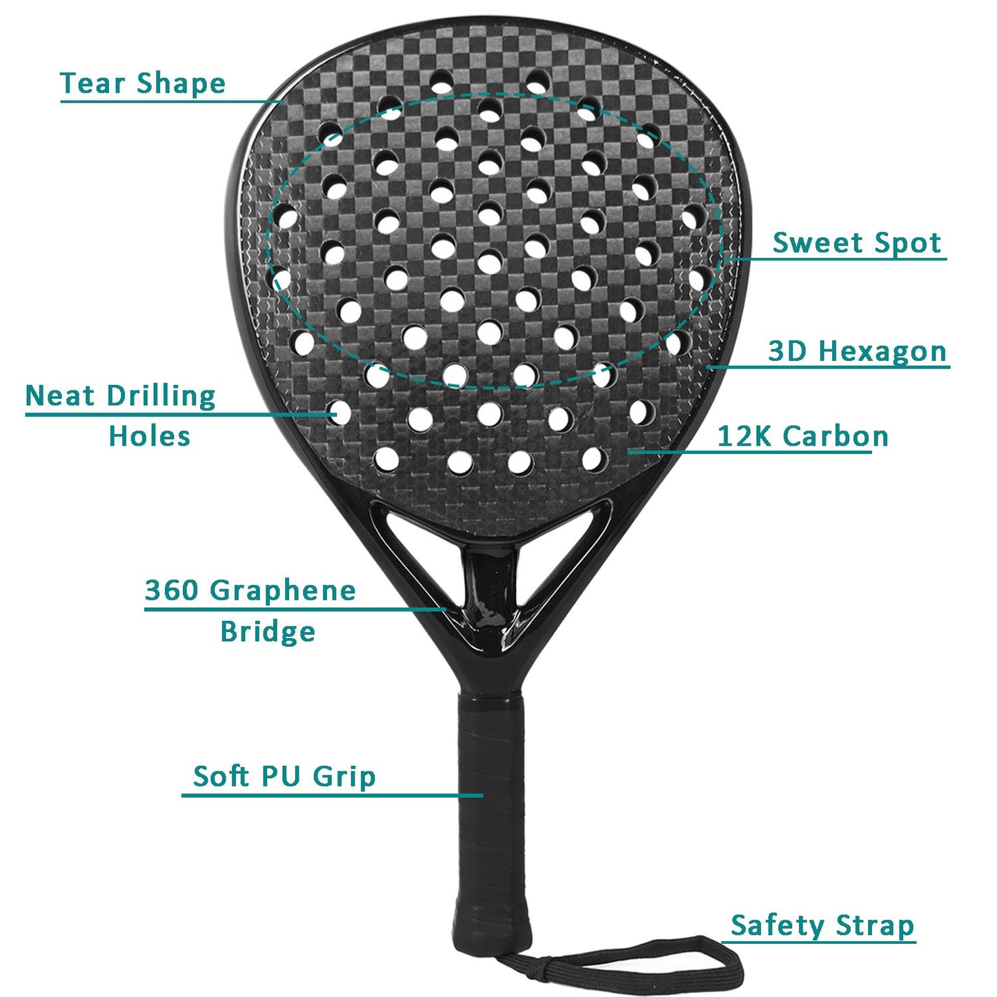 Raquetes de Padel de Carbono Profissionais 3K/12K para Homens, Superfície Áspera com Núcleo de Espuma de Memória Macia em EVA para Treinamento
