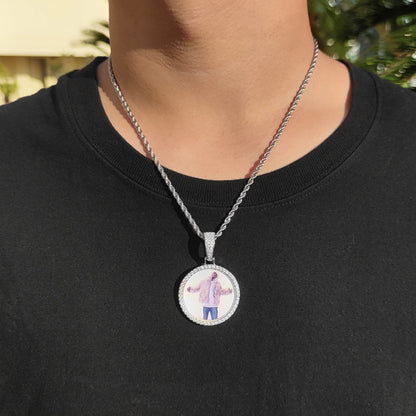 Wholesale Custom Photo Pendant Memory Medallions Rotary Double-Sided Picture Necklace Hip Hop Iced Jewelry Personalized Gift