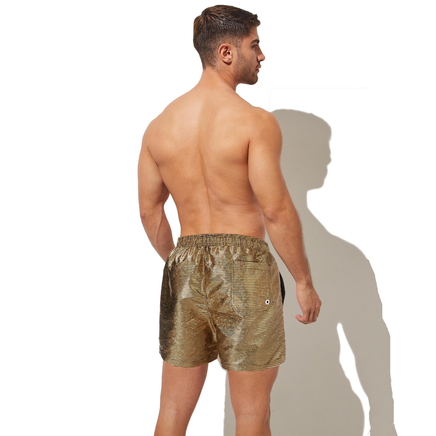 150g Mens Summer Beach Shorts Plus Size Glittering Swimming Boxer Underpants 100% Polyester Solid Plaid String Board Short