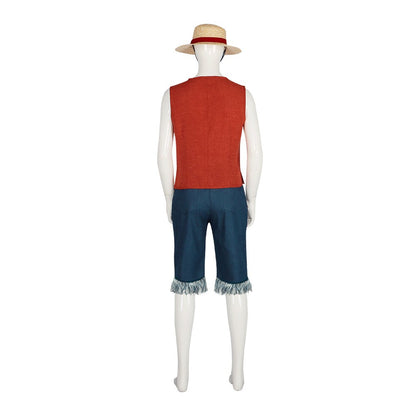Monkey D Luffy Cosplay Costume for Men Adult Anime Outfit Halloween Party Red Vest Shorts Straw Hat Rope Set