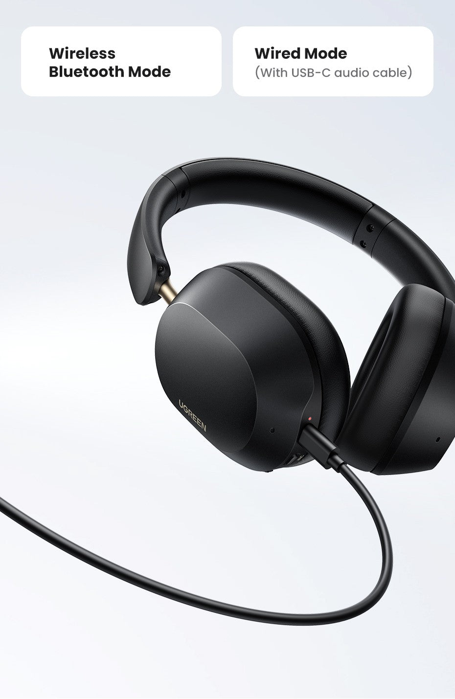 Fones de ouvido Bluetooth sem fio UGREEN Max5c ANC com cancelamento de ruído ativo de 43dB, Hi-Res LDAC, 75H de áudio espacial