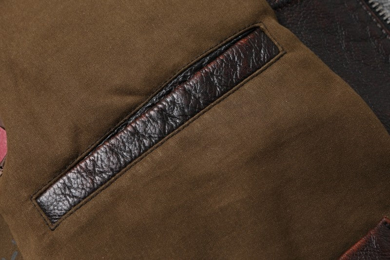 Fashionable Men's Motor Jacket Genuine Cow Leather Coat Male Outerwear Windbreaker Spring Autumn Cloth with Epaulet Brown