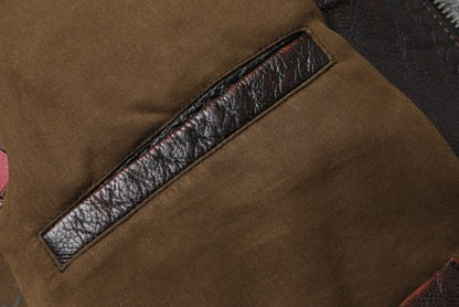 Fashionable Men's Motor Jacket Genuine Cow Leather Coat Male Outerwear Windbreaker Spring Autumn Cloth with Epaulet Brown