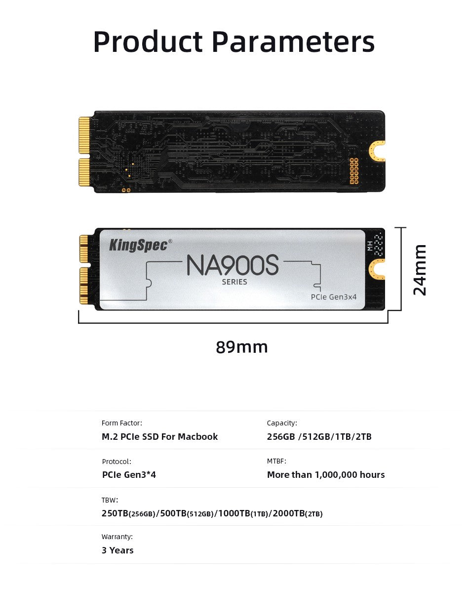 KingSpec SSD M.2 PCIe3.0 256GB 512GB 1TB 2TB M2 PCIe NVME Disco Rígido para Macbook Pro Air