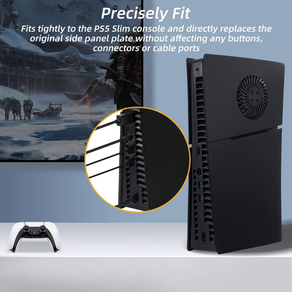 Face Plates for PS5 Slim Disc Edition Only, Anti-Scratch Replacement Panels Cover Plates Shell Case with Cooling Vent,Black
