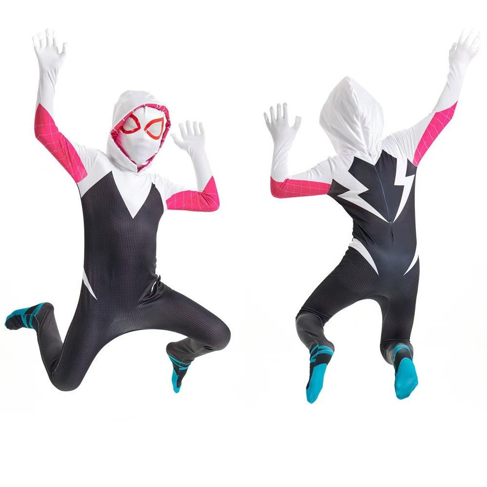 Spider-Gwen Official Adult Zentai Halloween Costume - Hooded Spandex Jumpsuit with Pull On Spandex Mask