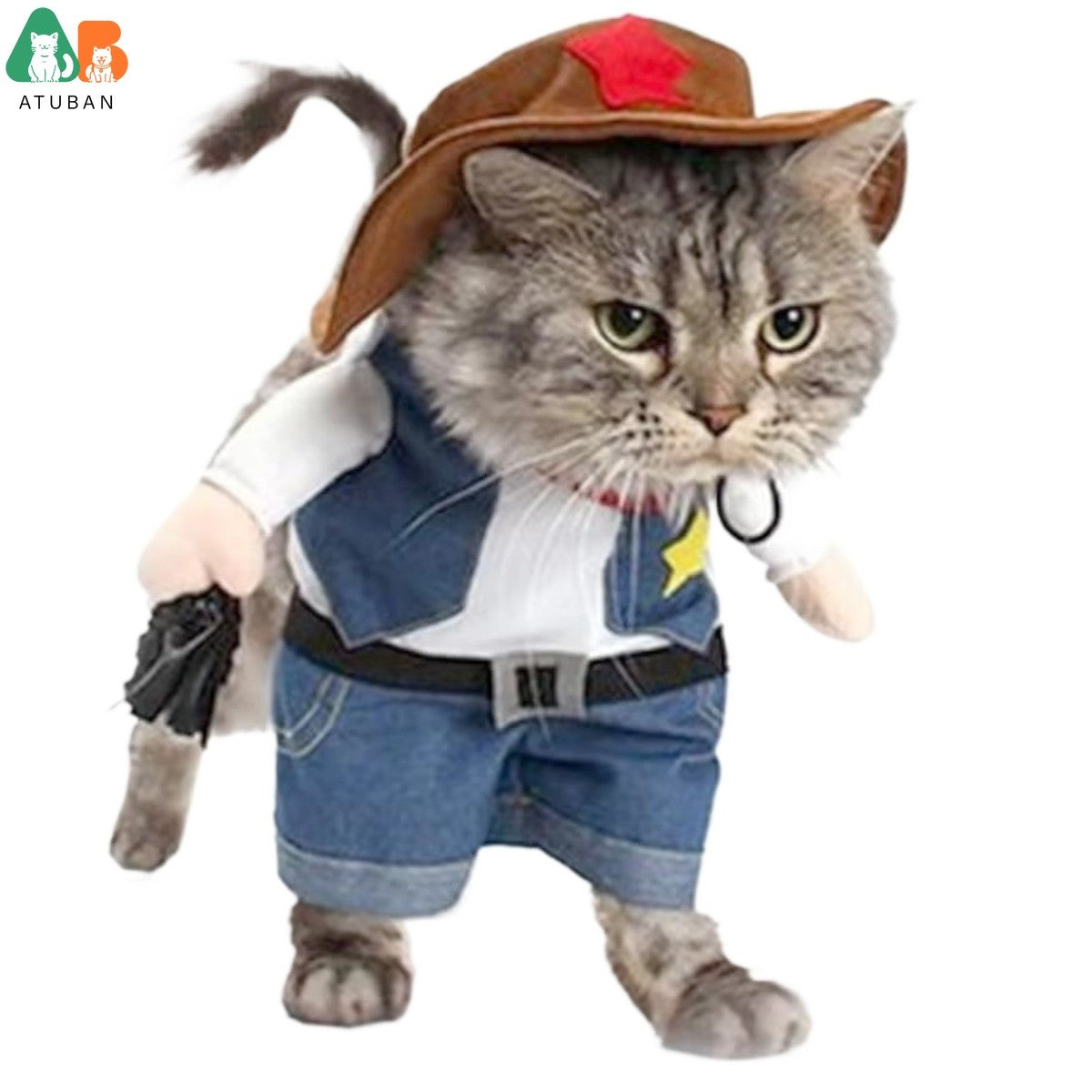 Fantasias de Halloween para Cães e Gatos, Uniforme de Cowboy do Oeste com Chapéu, Roupa Engraçada de Cowboy para Pets, Fantasia Engraçada para Gatos e Cães Pequenos