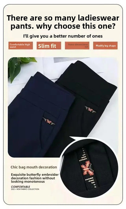 High Waist Thickened Fleece Elastic Straight Leg Pants plus Size Slimming Mom Jeans for Older Women Autumn Winter Trousers