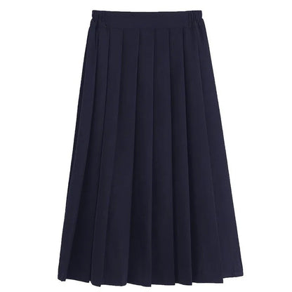 Spring Hot Sale Of The Season Women's Basic JK Uniform Skirt A- Line Elastic Waist Dark Blue Pleated Skirt College Style Half-le