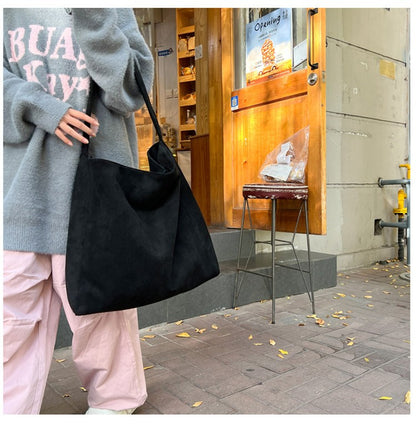 Autumn and winter new matte suede tote bag large capacity commuter casual shoulder bag fashionable versatile women's bag
