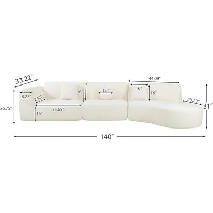 Curved Polyester Sectional Sofa Set, 7 Seat Modern Cloud Couch with Chaise Lounge, 3 Pillows, Fully Assembled for Living Room