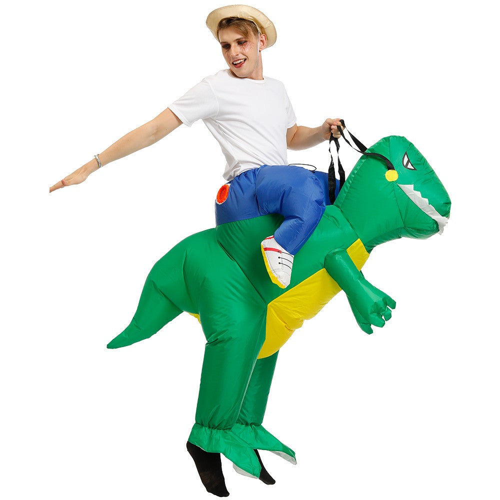 Child Adult Unisex Boy Girl Inflatable Green Dinosaur Cosplay Costume Kids Kindergarden Performance Halloween Carnival Party