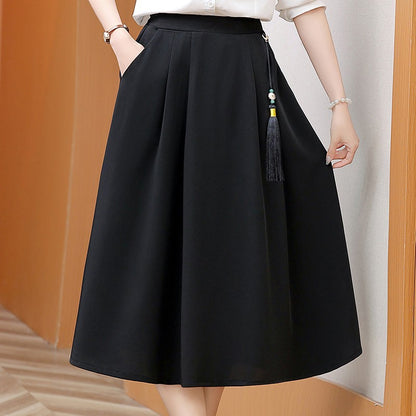 2024 New Solid Color Fringe Skirt Summer Classic Clothing Women's Loose Plus Size Skirt New Street Elegance Calf Belly Skirt