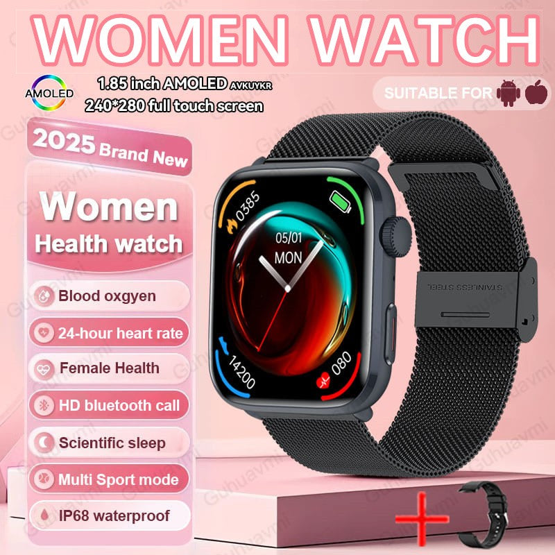 2025New NFC Smat Watch Women 1.85-inch Blood Pressure Heart Rate Bluetooth Call Female Health Smarwatches Ladies For Android IOS
