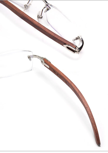 High Quality Original Wood Rimless Eyeglasses Frame for Men Vintage Rectangle Diopter Glasses Flexible Big Head Eyewearing