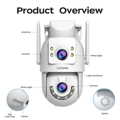 Lenovo HD PTZ Camera Outdoor 6MP Dual Lens Dual Screen 5G Wifi Auto Tracking CCCTV Camera Security Protection Video Surveillance