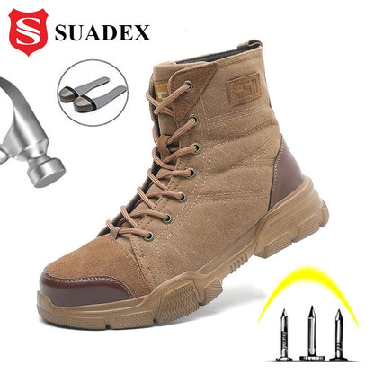 SUADEX Botas Masculinas de Bico de Aço Botas de Trabalho Indestrutíveis Sapatos de Trabalho Botas de Segurança para Deserto Calçados de Segurança 36-48