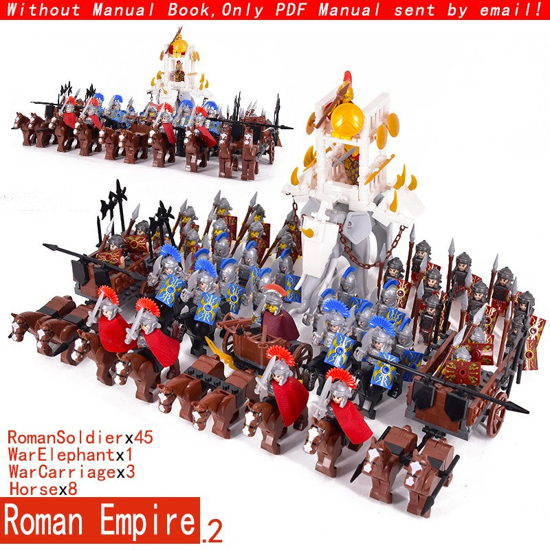 MOC Império Romano Exército Espartano Soldado Medieval Carruagem Blocos de Montar Tijolos Brinquedos de Capacete de Guerra Militar Antiga Para Crianças
