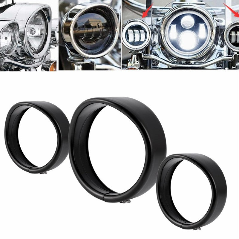 Motorcycle Headlight Trim For Harley Touring Road King Electra Glide Softail FLD/FLH Parts 7" Ring Bezel Visor 4.5" Led Fog Lamp
