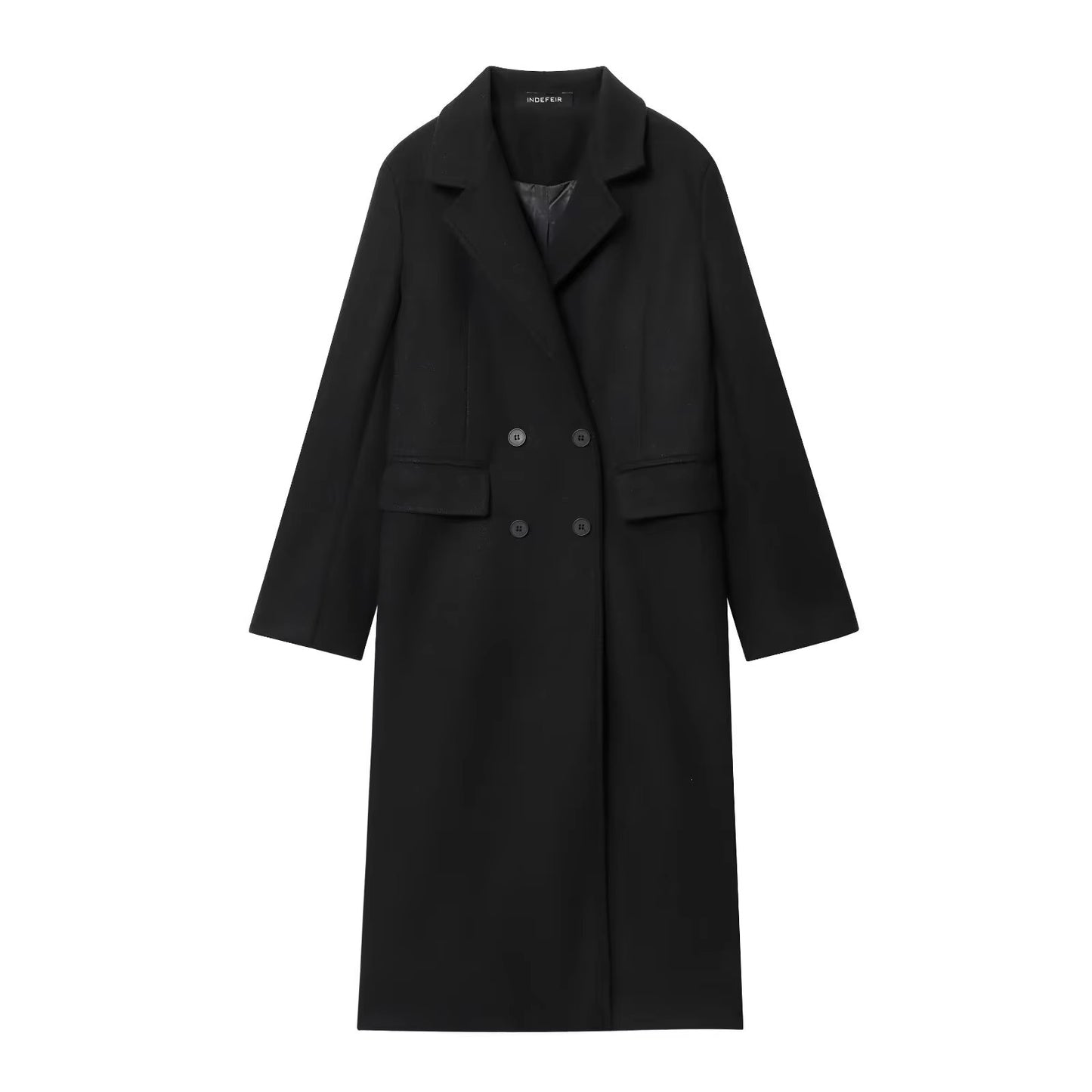 HH Women Fashion Burgundy Woolen Coat Double Breasted Long Sleeve Lapel Blends Jacket Autumn Winter High Street Outerwear