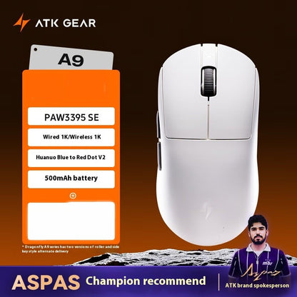 Mouse Gamer Sem Fio ATK A9 Ultra A9/A9 SE/A9 Plus/A9 Pro Tri Mode 8K Mouse Gamer 53g Leve Presente E-sports PC Personalizável