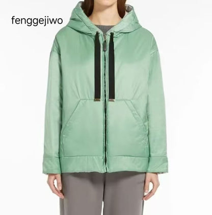 Fenggejiwo women's silk camel velvet baseball jacket casual silk jacket solid color double-sided jacket