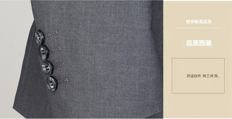 Men's 2024 Slim-fit Two-button Business Suit Professional Work Formal Two-piece Set Trousers Included S-6XL