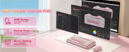 Teclado Mecânico Sem Fio Rosa YUNZII C75, Teclado RGB Hotswap Cremoso 75%, Suporte Gasket Design Cute Cake para Win/Mac/Gaming