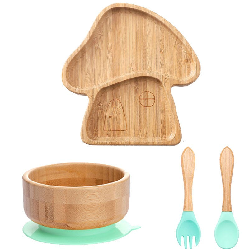 4pcs Bamboo Plate Sets Baby Feeding Bowl Wooden Kids Feeding Supplies Spoon Fork for Baby Tableware Suction Plate Bowl Cup
