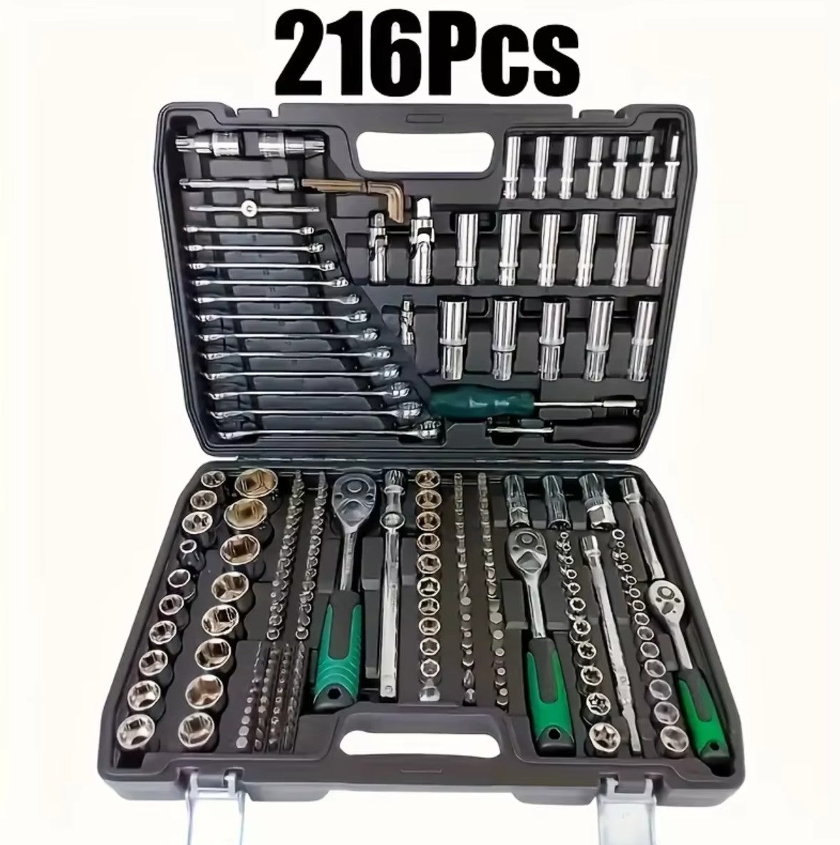 216-Piece Professional Socket Set - 1/2" 3/8" 1/4" Drive SAE & Metric, 72-Tooth Ratchet for Automotive & Home Repair