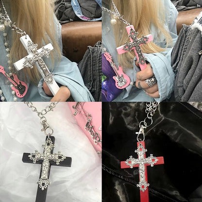 Gothic Big Zircon Cross Necklace Unisex Y2K Irregular Goth Large Cross Pendant Necklaces  for Men Women Couple Necklace Jewelry