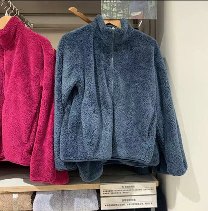 Autumn Winter Women's Long Velvet Fleece Zipper Sleeve Coat Warm Coral Fleece Jacket Full Length Outerwear Comfortable Coat