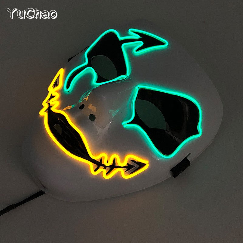LED Hand-painted Mask Halloween Carnival Masquerade Cosplay Horror Accessory Men's Mask Weird Face Mask Glowing Mascara Disfraz