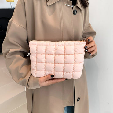 Fashion Puffy Quilted Padded Makeup Bag Zipper Storage Bag Cotton Clutch Bag Handbag Solid Color Cosmetic Bag Beauty Case
