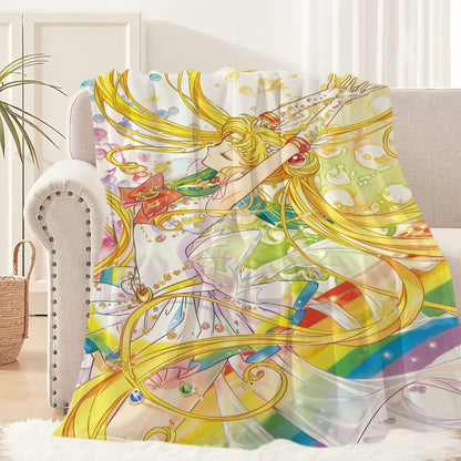 Anime S-Sailor M-Moon Girl Blanket Plush Nap Sofa rug for Living Room Warm Office Bedroom Birthday Home Travel Kid Gifts