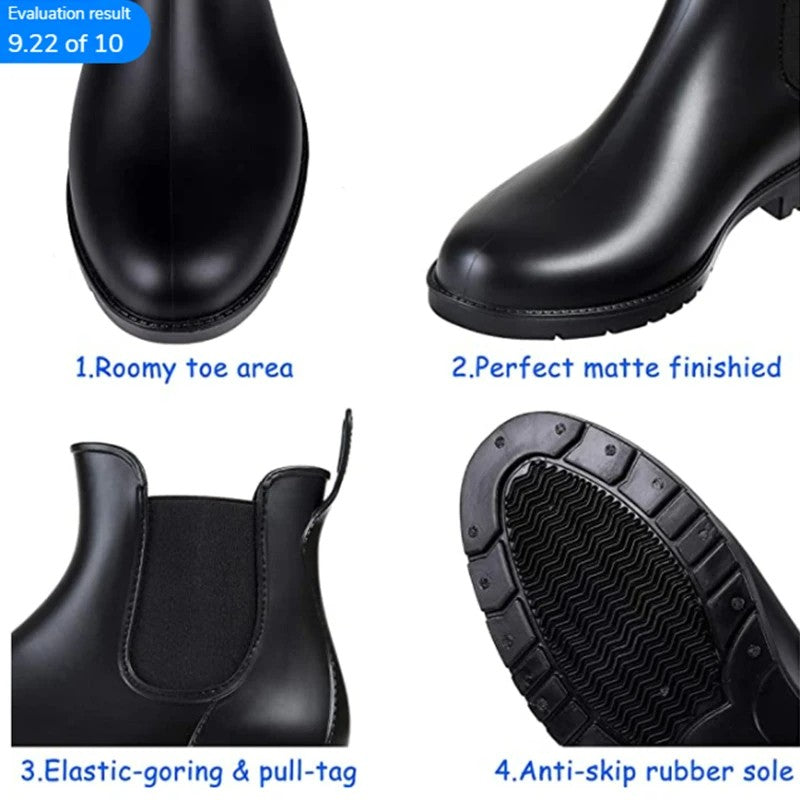 Crestar Women Fashion Chelsea Rain Boots Basic Shiny Ankle Boots Waterproof Shoes with Elastic Band Non-slip Comfortable Boots