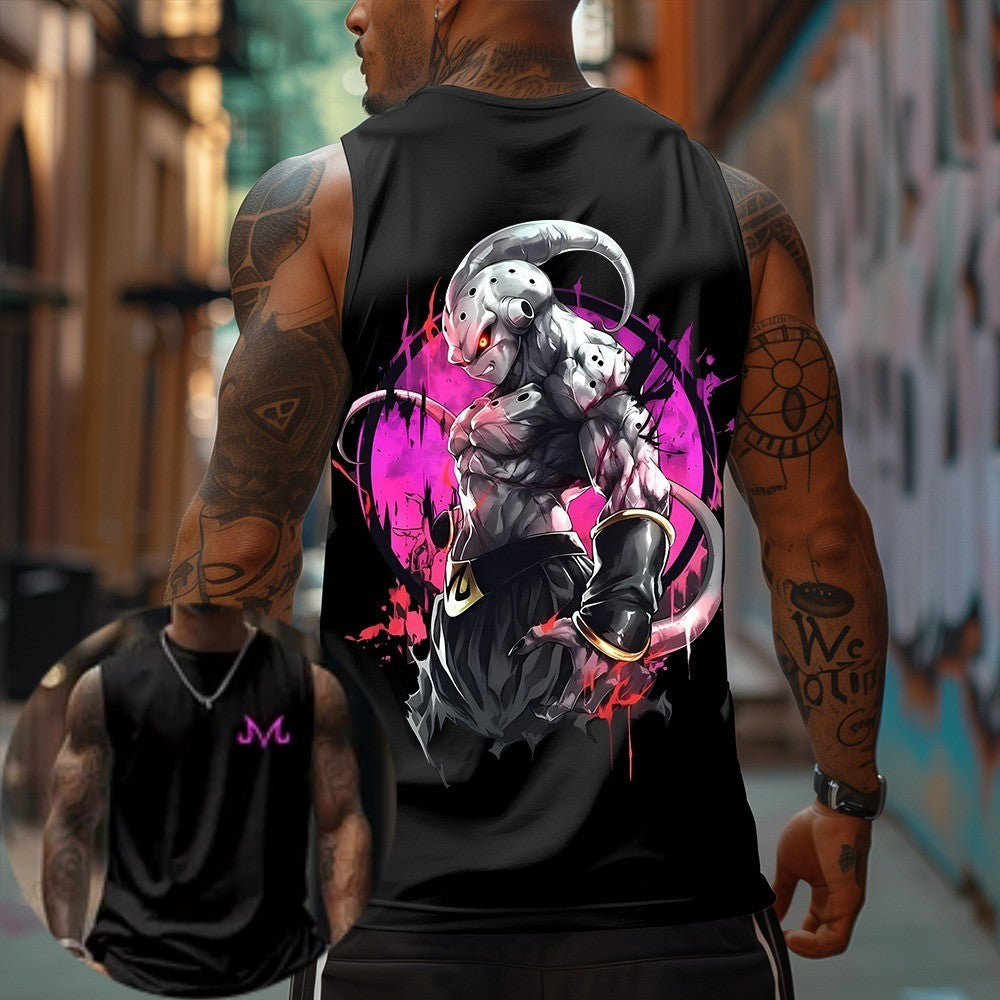 Camiseta Regata de Algodão Puro Estampada Dragon Ball Goku Anime Masculina e Feminina Estilo Esportivo Solto de Verão Americano