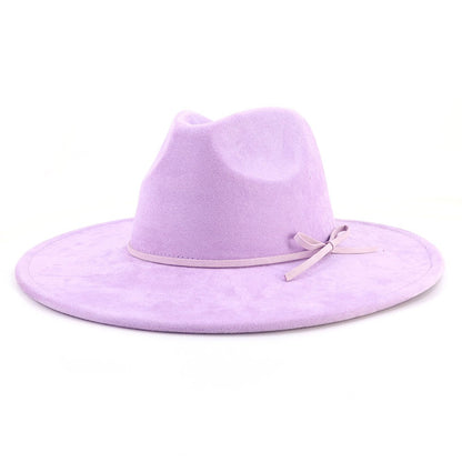 Suede fedora hat with same color accessories teardrop top wide brim hat for men and women Panama hat chapeau homme   sombrero