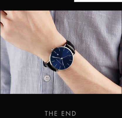 Classic Bauhaus Design Men Watch Dark Blue  Japan Quartz Waterproof Stainless Steel Fashion Business Calendar Ultra Thin Watches