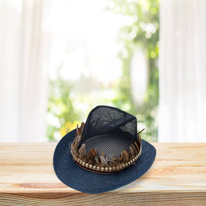 Vintage Style Women Men Feather Hat Elegant Mesh Wide Brim Sun Hat for Casual Party and Outdoor Events