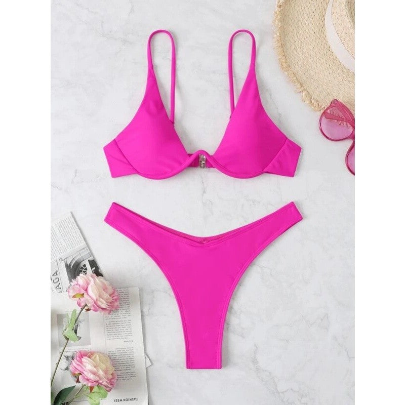 Split Bikini Push Up Swimsuit Women Sexy Triangle High Cut Thong Bikini Set Summer 2025 New Beach Vacation Bathing Suit 2 Piece