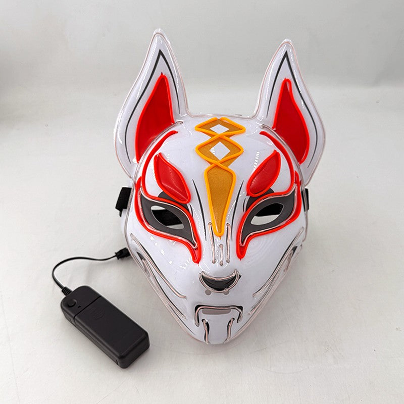 LED Fox Mask Neon Light Up Japanese Kitsune Mask for Halloween Cosplay Party Rave Festival Costume Glowing EL Wire Masque