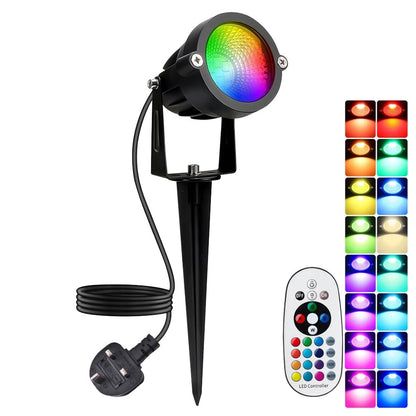 10W RGBW Outdoor Spot Light with Remote Control LED Spike Light Waterproof 110V 220V Landscape Spotlight for Garden,Lawn,Path