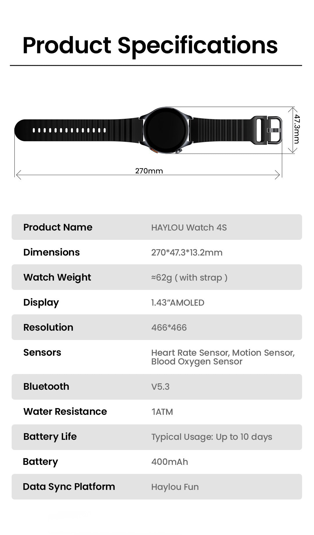 Smartwatch HAYLOU Watch 4S GPS, tela AMOLED HD de 1.43", posicionamento GPS de 5 satélites, mais de 120 modos de treino, relógio inteligente de esporte e fitness
