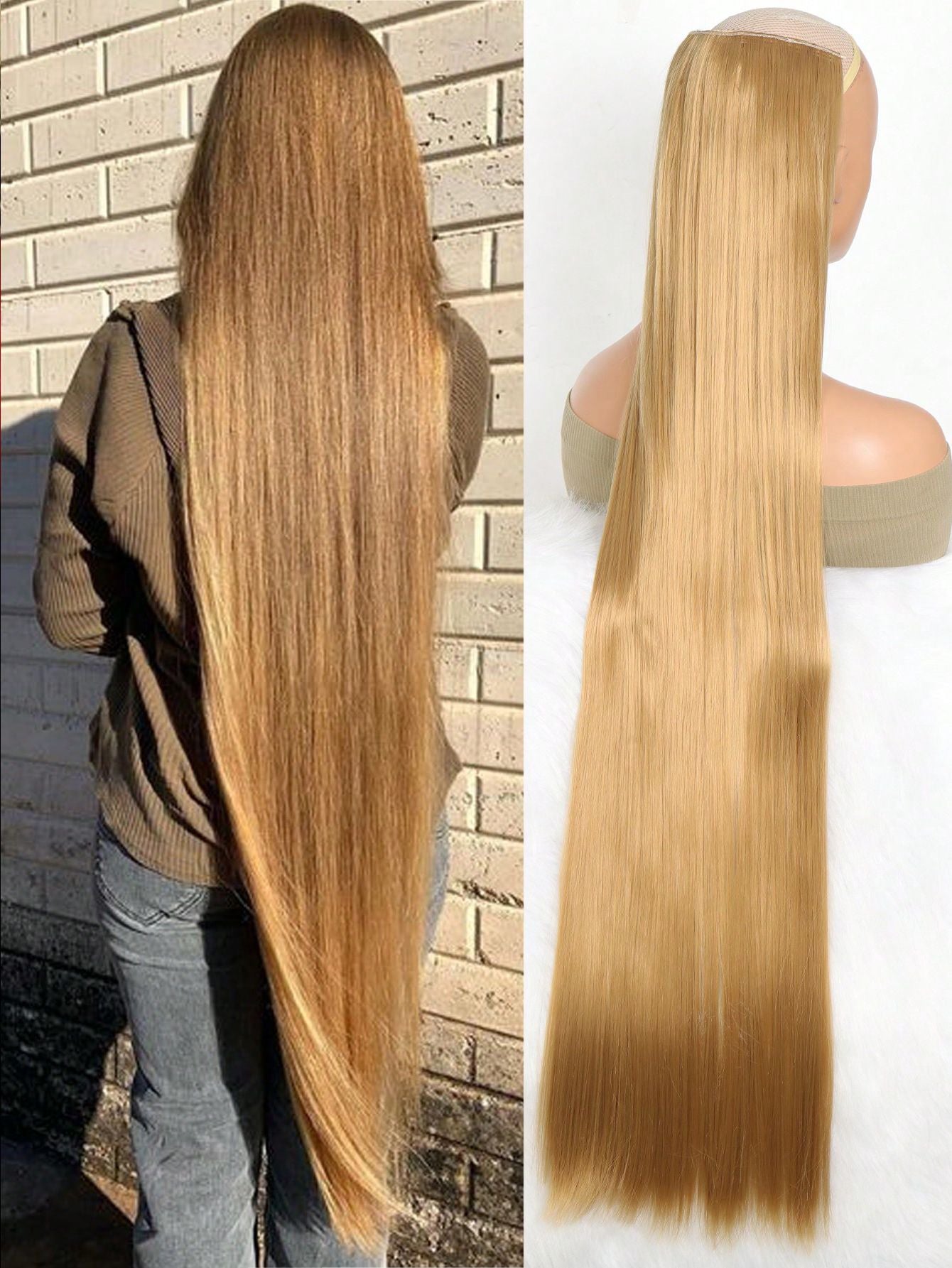 Aosiwig Sintético Super Longo Liso 100cm 5 Presilhas Extensão de Cabelo Natural Preto Loiro Aplique Postiço para Mulheres