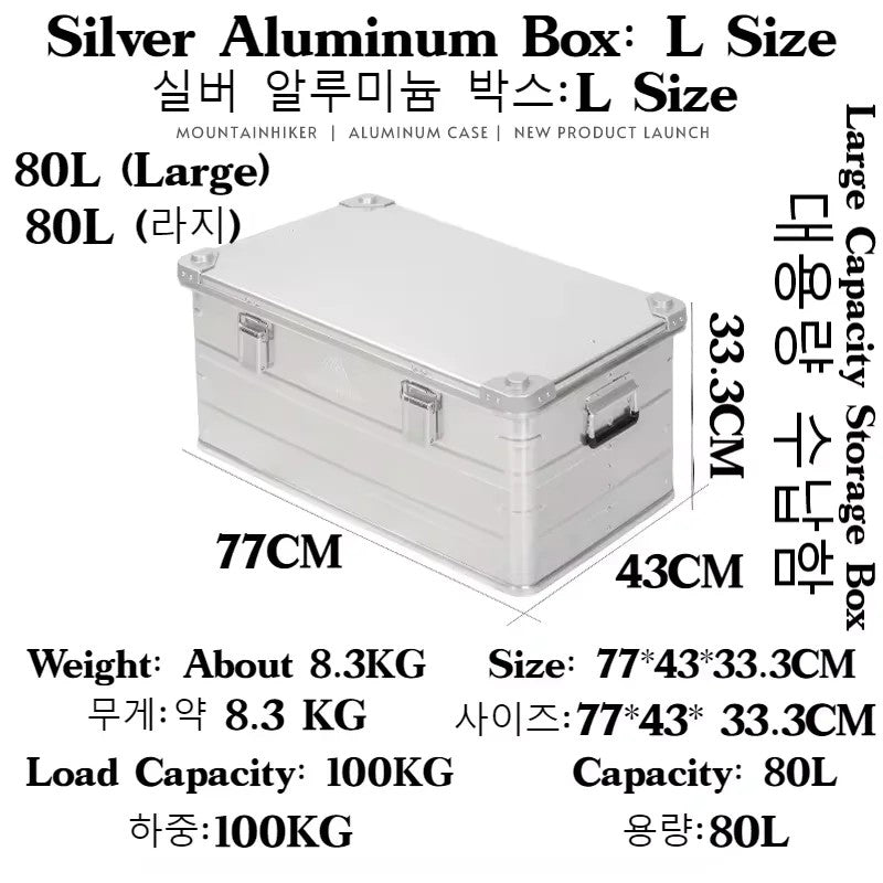 MOUNTAINHIKER Outdoor Storage Box Camping Picnic Travel Aluminum Alloy Large Capacity Box Silver Storage Bag 30-80L